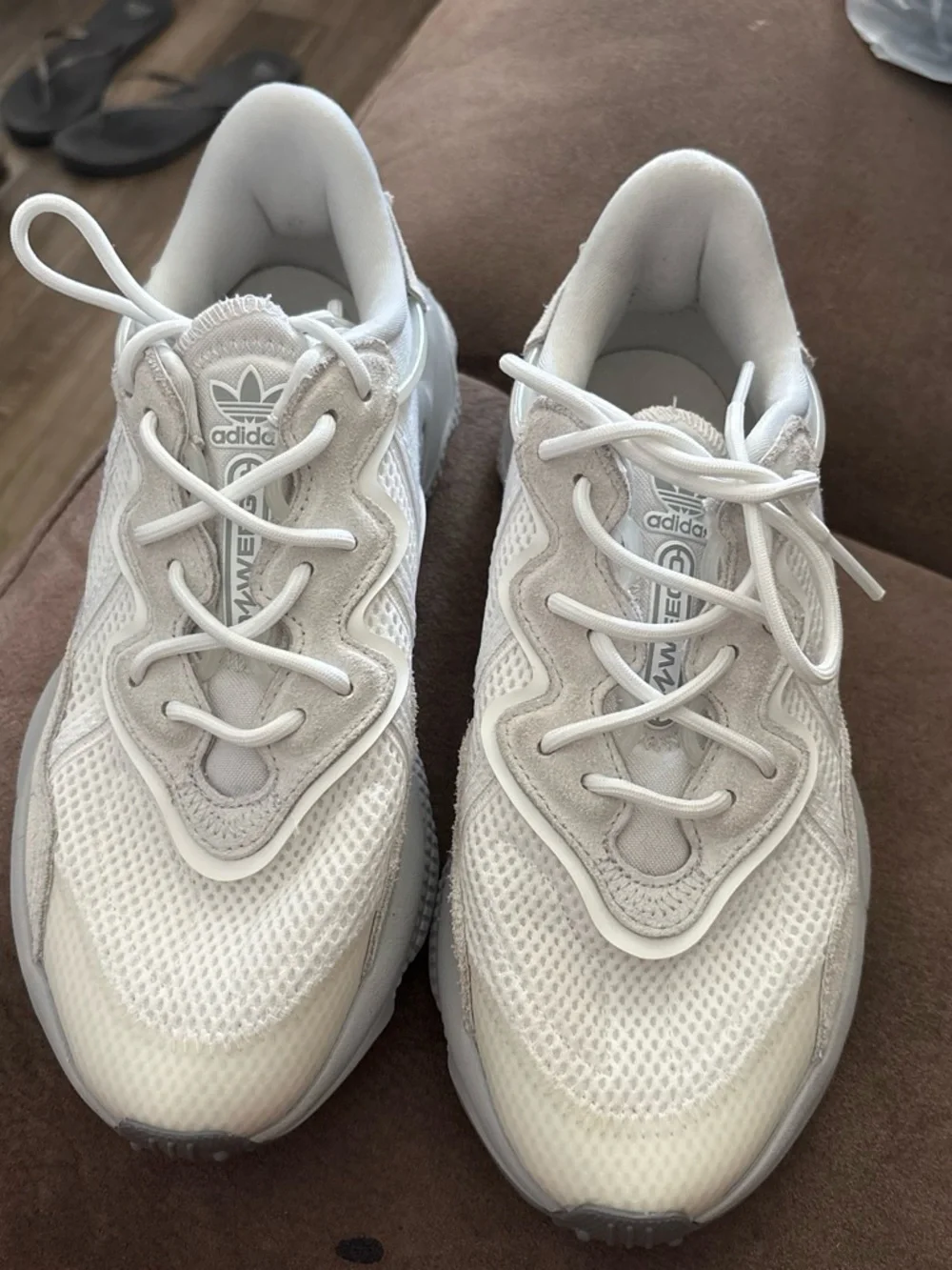 adidas Cream and White Mesh Lace-Up Sneakers